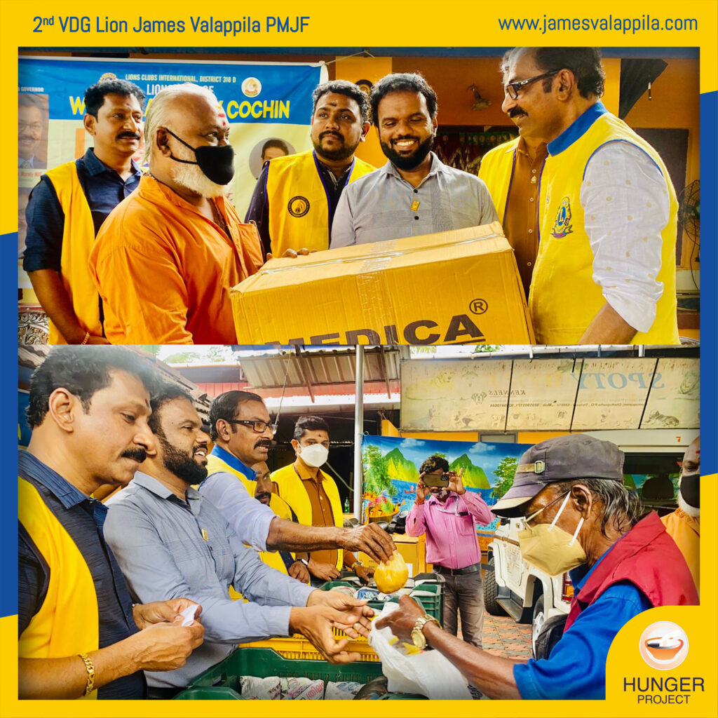 As a part of Lions Relieving Hunger Project Food Distribution by Lions Club Thrissur Lion James Valappila PMJF distributing Food to people