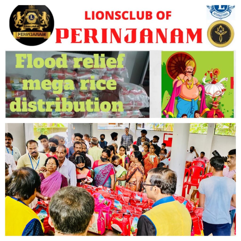 Photo of Lions Flood Relief Mega Rice Distribution by Lions Club of Perinjanam.Lions Club India, Lions Club International, Lion Club Kerala.Featured by www.jamesvalappila.com and authored by Lion James Valappila PMJF