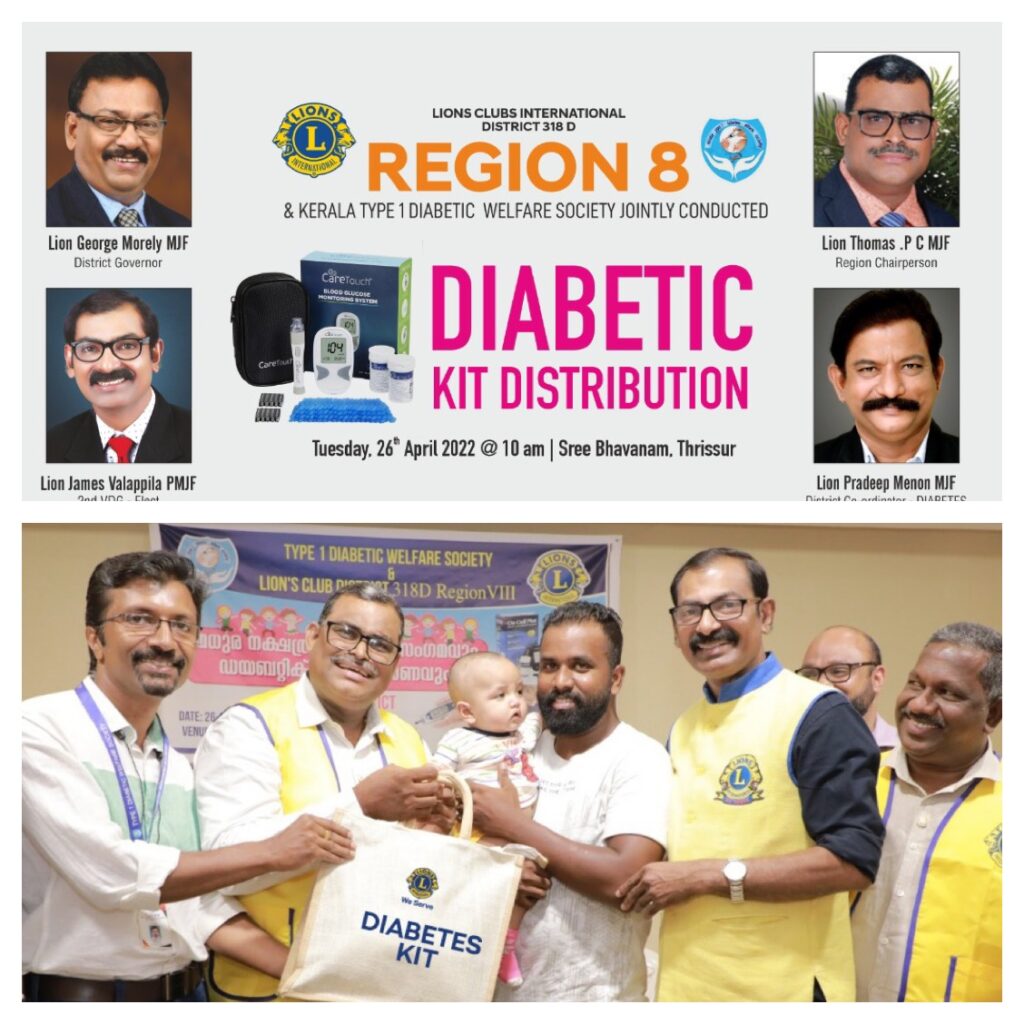 Photo of Lions Diabetic Kit Distribution conducted by Lions Club District 318d, Region 8 as a part of the Lions Diabetes Project.Lion Club Kerala.Featured by www.jamesvalappila.com and authored by Lion James Valappila PMJF