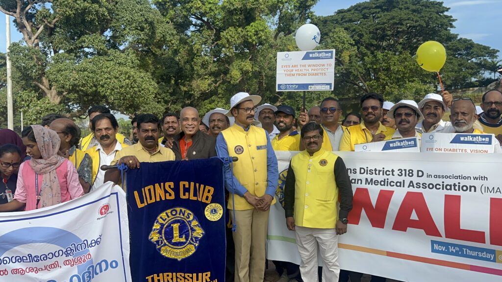 image of The lions club Walkathon international in association with indian medical association (ima) organised "Walkathon" on world diabetes day as part of lions diabetics project . Led by lion district governor james valappila, pmjf. lions club projects